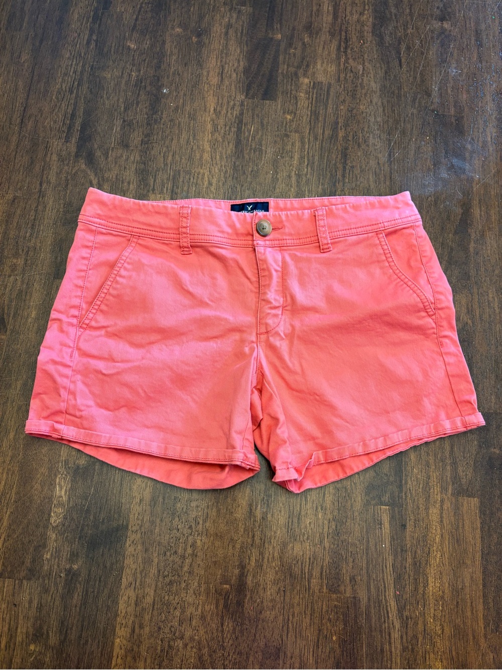 American Eagle Women’s Size 8 Midi Stretch Chino Shorts Coral Pink